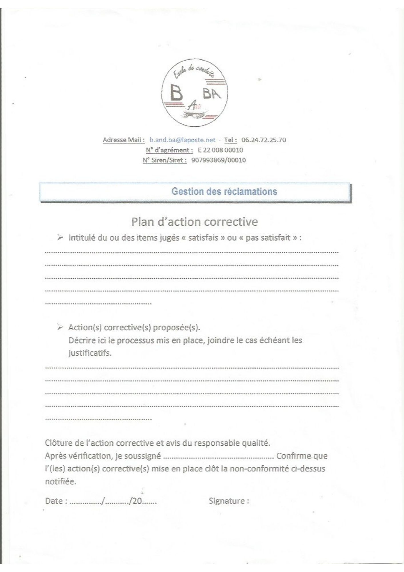 Gestion des reclamations